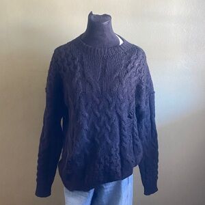 Free people distressed cable knit sweater, size xs